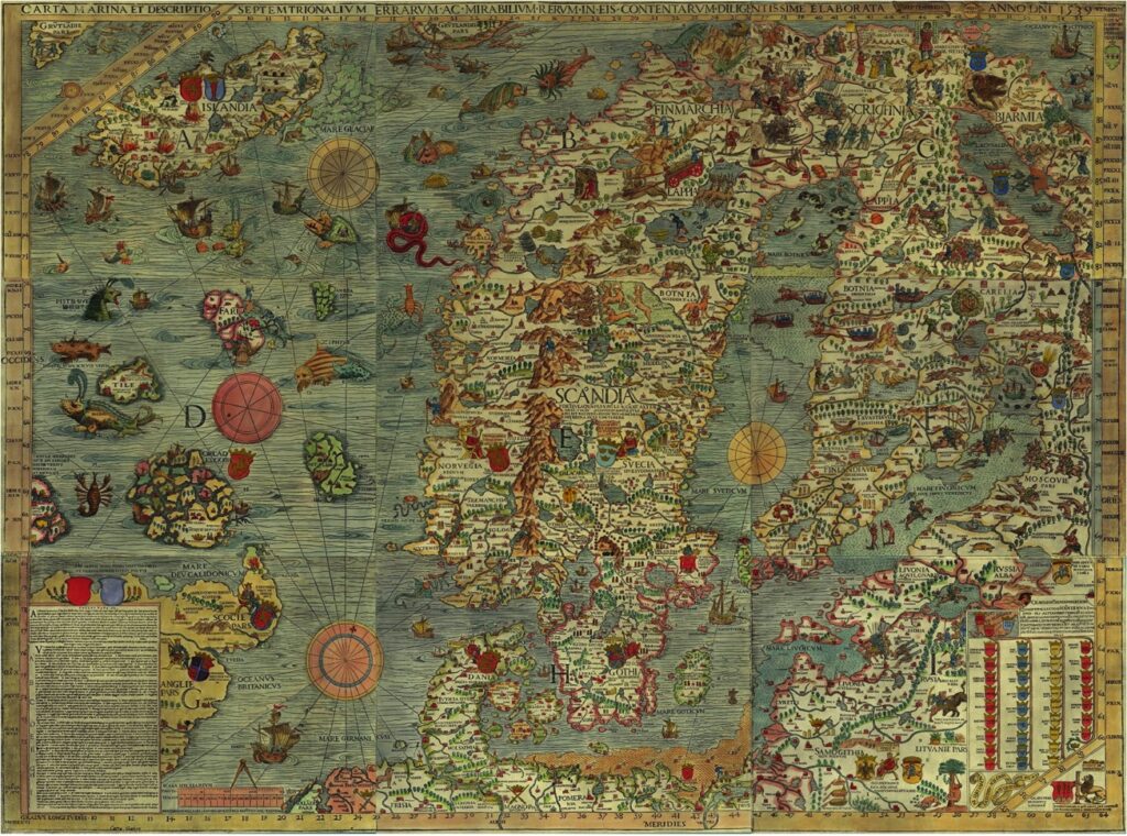 Olaus Magnus Map of Northern Europe Carta Marina, 1539. Uppsala University Library.