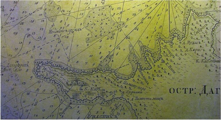 Kõpu poolsaar tuletorniga 1757. aasta merekaardil.